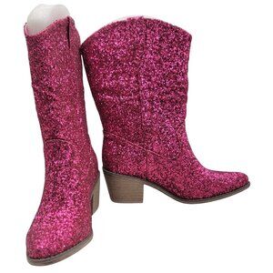 Pierre Dumas Cowgirl Boots Diva Sparkle Pink Glitter  Womens Size 8 NEW Bad Box